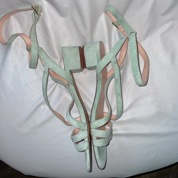 J. Crew Seafoam Green Suede Leather Strappy Heeled Sandals size 7 - Picture 2 of 16